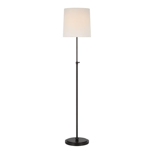 Thomas O'Brien by Visual Comfort Signature Bryant 52" Adjustable Cordless Floor Lamp in Bronze with Linen Shade For Sale