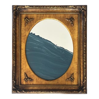 "Porthole" Abstract Art in Vintage Frame, Seascape Painting Transitional Wall Art by JTS For Sale
