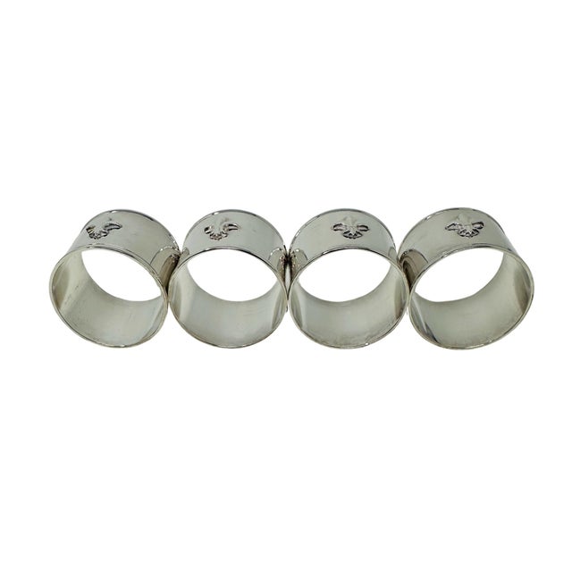 2000 - 2009 Vintage Pottery Barn Hotel Collection Fleur-De-Lis Silverplate Napkin Rings - Set of 4 For Sale - Image 5 of 11