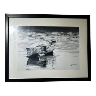 "At Rest" Original Graphite Drawing by Howard Moo Young – Jamaican Coastal Scene For Sale