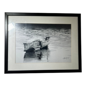 "At Rest" Original Graphite Drawing by Howard Moo Young – Jamaican Coastal Scene
