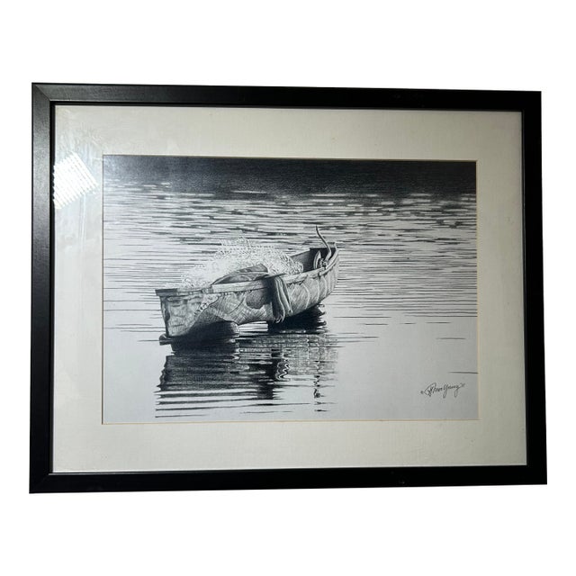 Howard Moo Young “At Rest” Original Pencil Drawing — Fisherman’s Boat, Signed 2011 For Sale