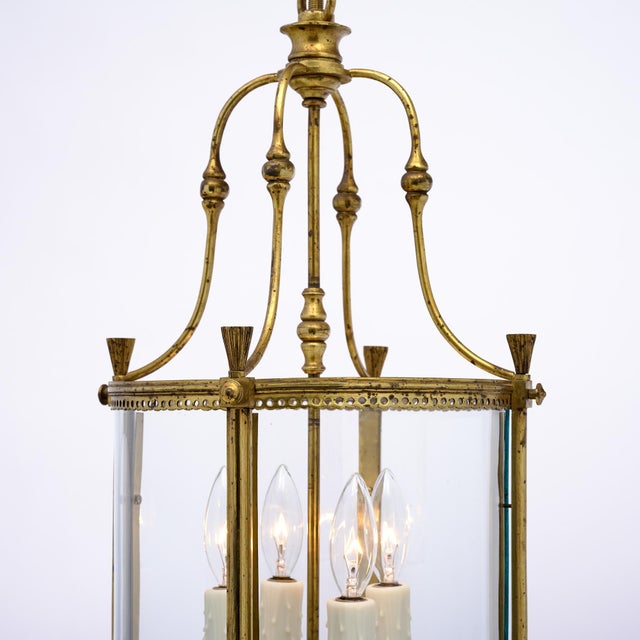 French Antique, Louis XVI Style Lantern, Brass and Glass For Sale - Image 4 of 9