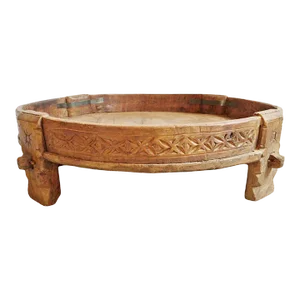 Vintage Chakki Grinder Wood Ottoman