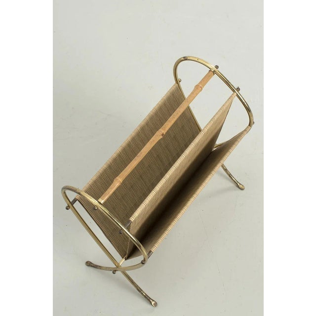 Wood Vintage Magazine Holder in Brass and Bamboo For Sale - Image 7 of 8