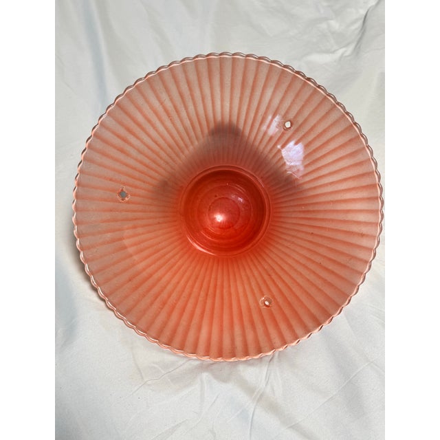 1920s Vintage Art Deco Salmon Ribbed Pink Glass, Shade Lamp Fixture For Sale - Image 5 of 10