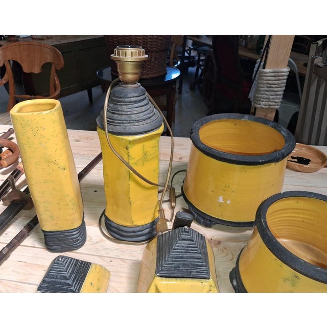Art Deco Desk Set in Yellow and Black Crackled Ceramic, 1930s, Set of 7 For Sale - Image 6 of 9