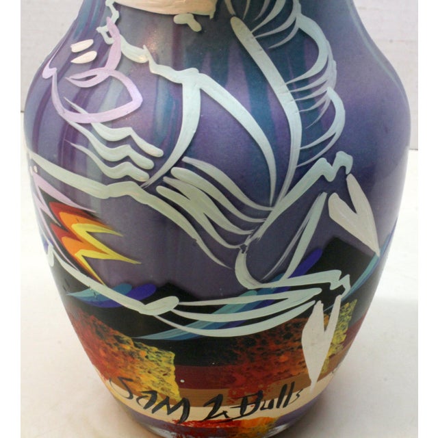 Signed Sam 2 Bulls – Oglala Lakota Sioux Hand-Painted Art Vase For Sale - Image 4 of 16