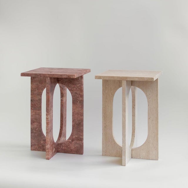 Bond Side Table in Red Travertine from Kiwano Concept For Sale - Image 6 of 9
