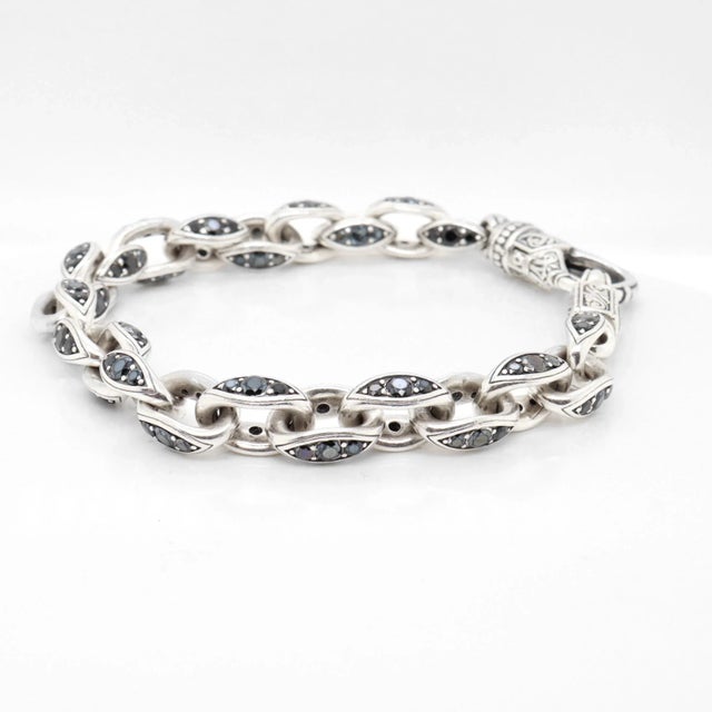 Modern Konstantino Plato Sterling Silver & Black Spinel Cable Link Bracelet For Sale - Image 3 of 12