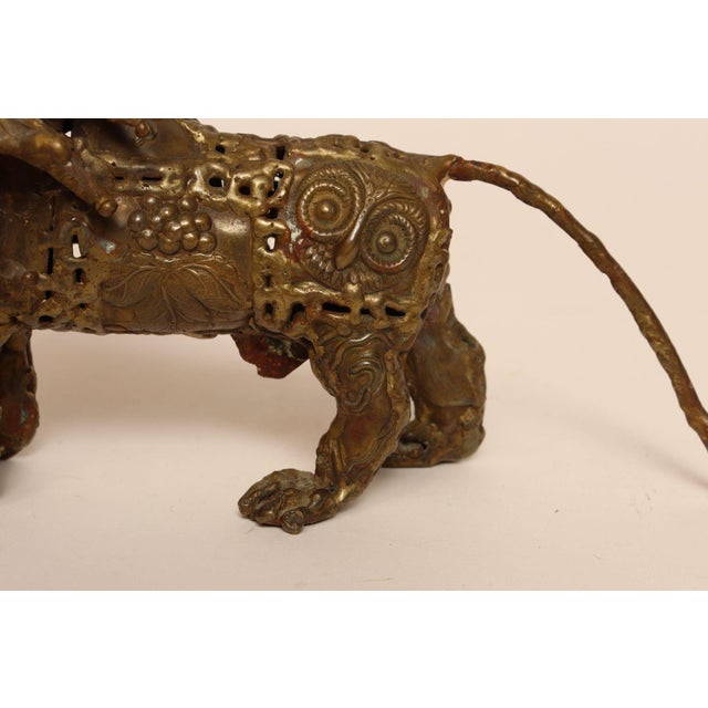 Vintage Brutalist Embossed Brass and Steel Lion Sculpture by Pal Kepenyes For Sale - Image 10 of 18