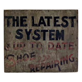 Superb 19th Century Wood Trade Sign Advertising Latest System for Shoe Repairing For Sale