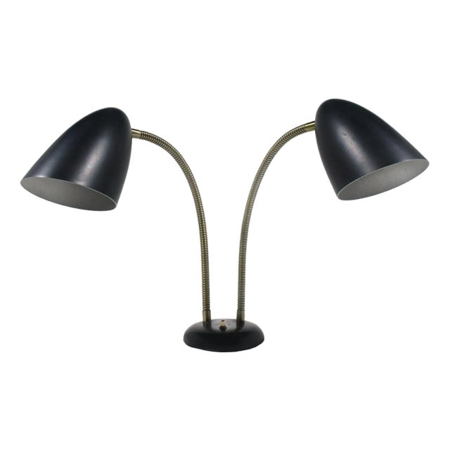 Kurt Versen Two-headed Goose-neck Table Lamp For Sale
