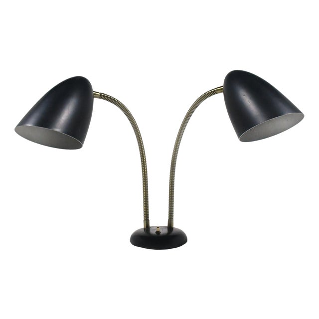 Mid 20th Century Mid Cenruty Modern Kurt Versen Two-headed Goose-neck Table Lamp For Sale