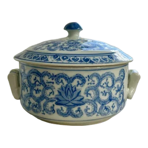 Blue and White Chinese Lidded Bowl
