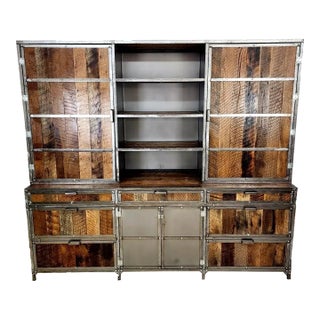 1990s Brutalist Style Cabinet Metal Wood Reclaimed Wood Metal and Wood Large Lots of Storage For Sale