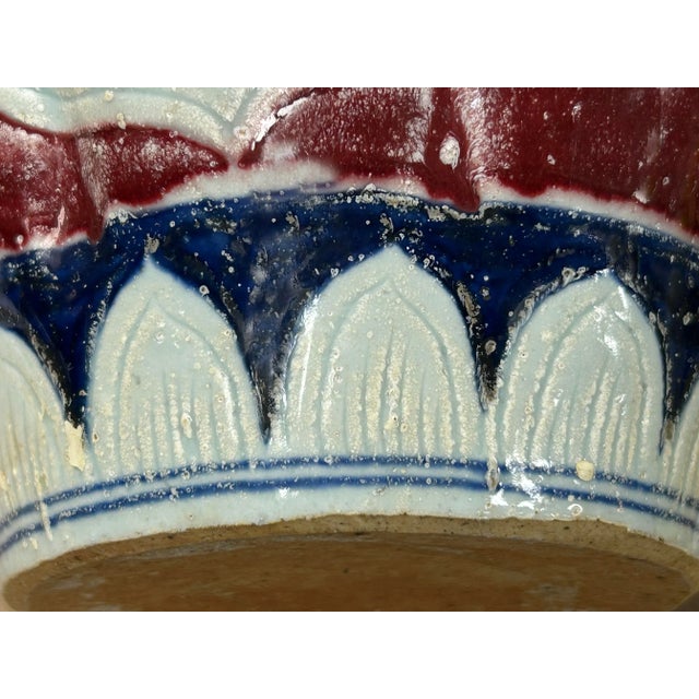 Oxblood Red Orient Crackle Blue Red White Floral Graphic Ceramic Jar For Sale - Image 8 of 16