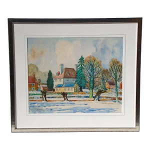 "February Snow, Eggington - 1970", Vintage Original Watercolor Painting