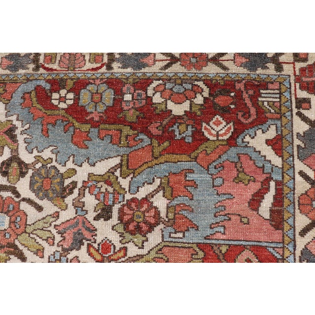Textile Square Antique Persian Bakhtiari Rug With Red Field and Ivory Medallion For Sale - Image 7 of 16