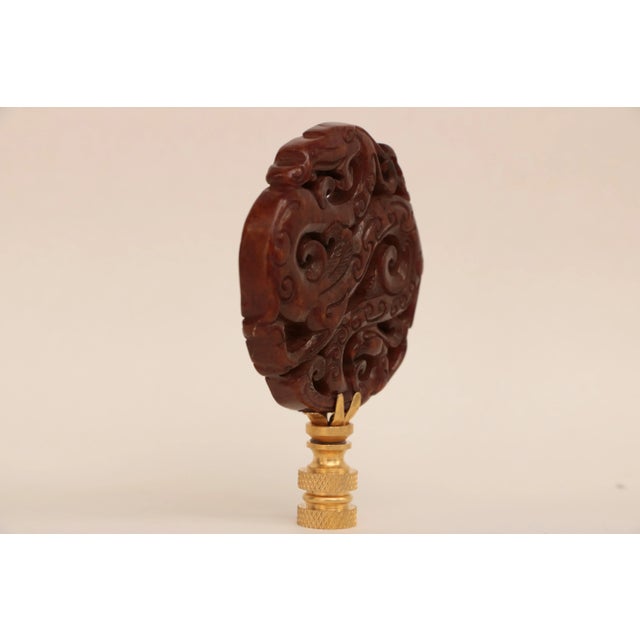 Prancing Dragon Carved Stone Lamp Finial on Brass Hardware For Sale - Image 4 of 5