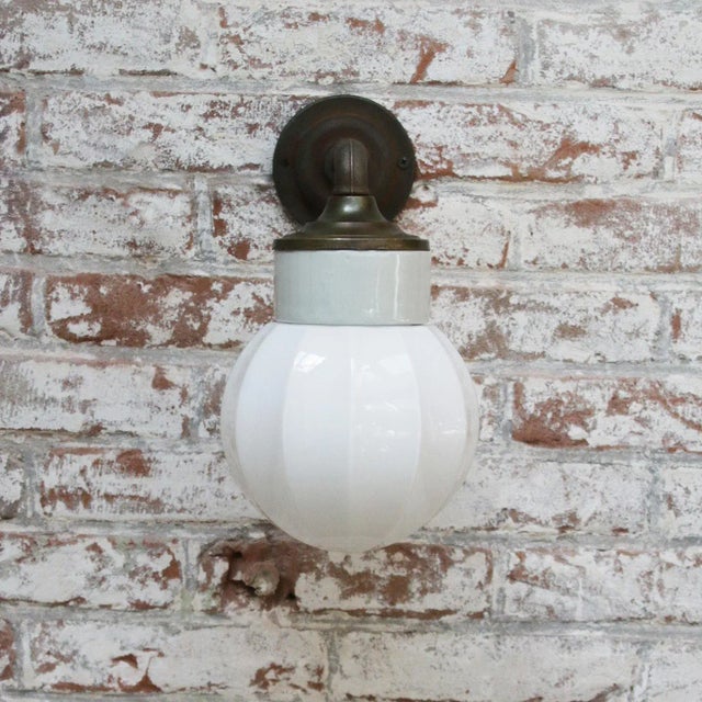 Vintage Industrial White Wall Lamp in Porcelain and Opaline Glass For Sale - Image 10 of 11