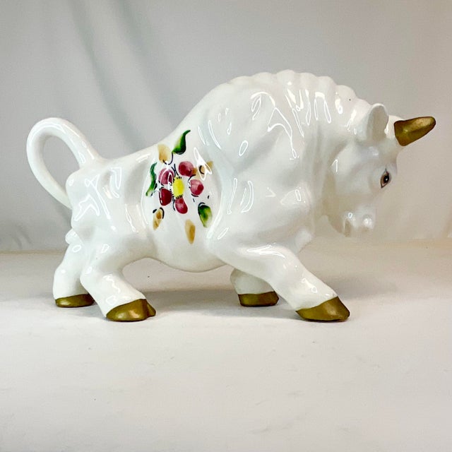 1970s Italian Mediterranean Hand Painted Ceramic Bull Figurine For Sale - Image 12 of 12