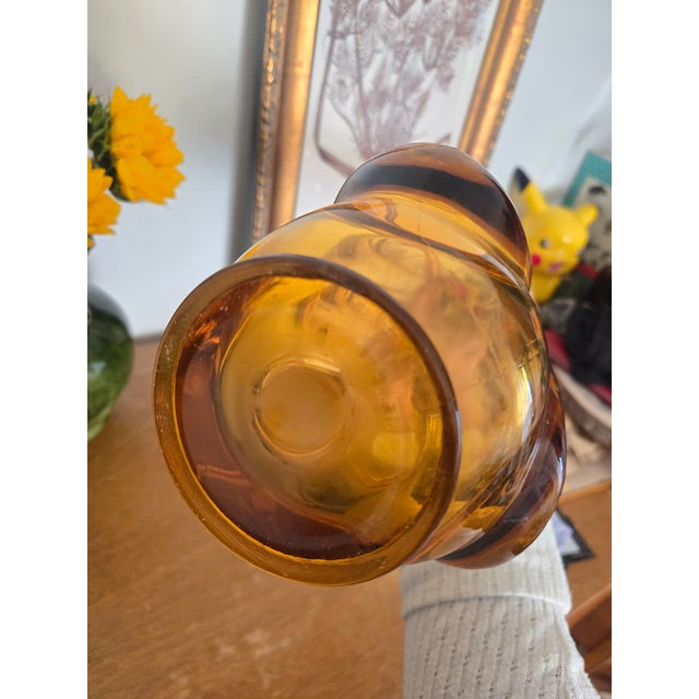 Mid-Century Modern Monumental 28” Viking Amber Swung Glass Drape Vase | Mid 20th Century Sculptural Statement For Sale - Image 3 of 9