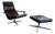 Set of Mid-Century Lounge Chair and Ottoman in Black Leather and Chrome, 1960s, Set of 2 For Sale