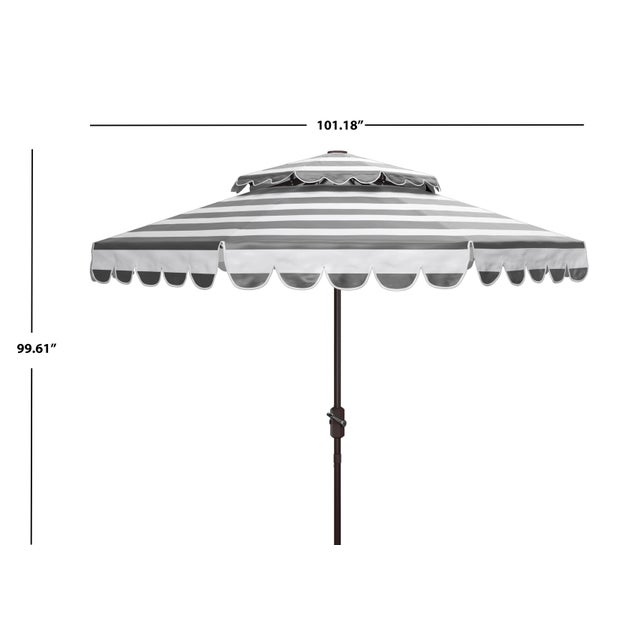 Transitional Vienna 9Ft Round Double Top Crank Umbrella, Black & White For Sale - Image 3 of 6