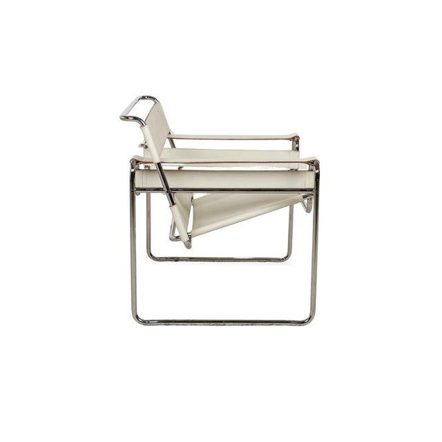 Bauhaus Wassily Chair in Cream Leather by Marcel Breuer for Knoll Inc. / Knoll International For Sale - Image 10 of 13