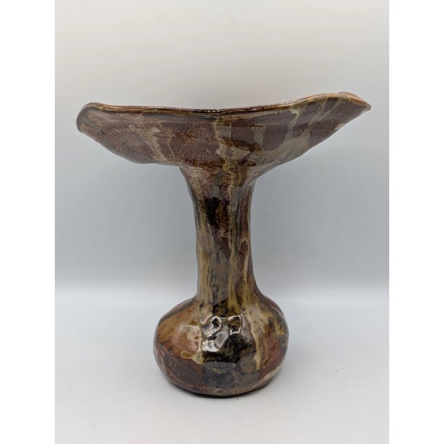 Vintage Mid Century Modern Studio Art Pottery Mushroom Vase Earth Tone For Sale - Image 12 of 14