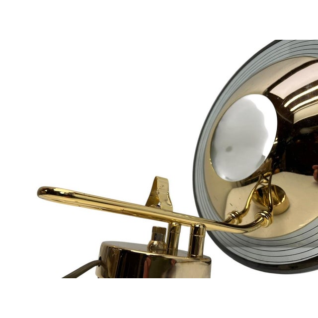 Italian Round Brass and Glass Disc Wall Lamp, 1970s For Sale - Image 6 of 11