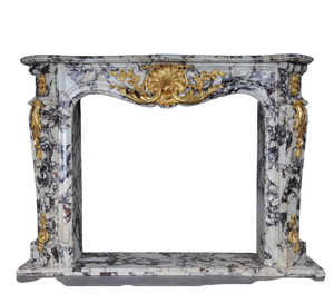 20th Century French Marble Fireplace with Gilded Bronze