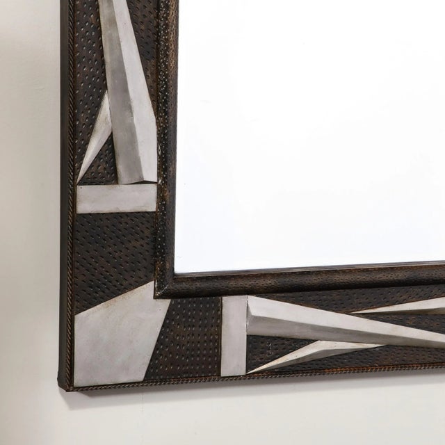 1930s Art Deco Wrought Iron Mirror with Stylized Cubist Detailing & Floral Elements For Sale - Image 4 of 13