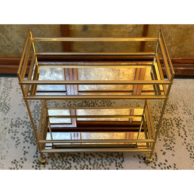 Brass Bar Cart With Mirrored Shelves For Sale - Image 4 of 12