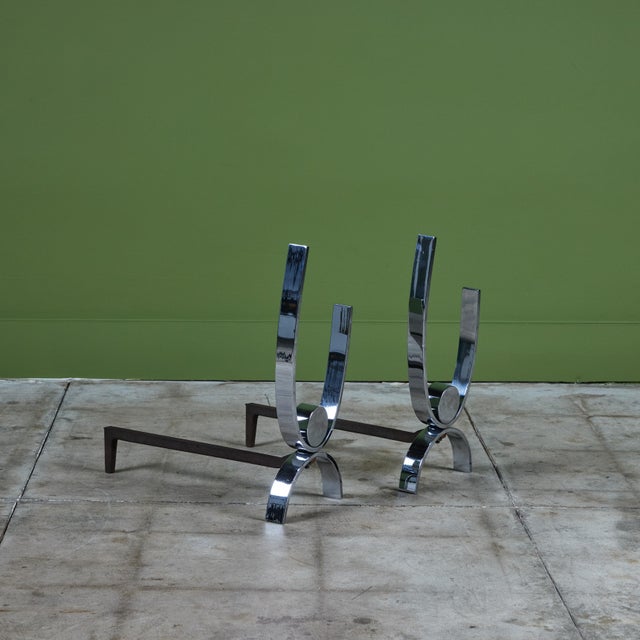 Donald Deskey Donald Deskey Style Nickel Plated Andirons For Sale - Image 4 of 12