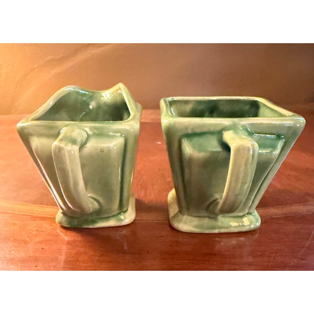 1950s Anna Van Briggle Art Deco Pottery Green Glaze Creamer & Sugar ca.1955 For Sale - Image 5 of 13