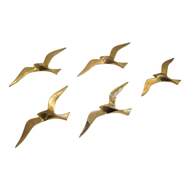 Vintage Wall Decorations Seagulls in Gold Brass, Norway, 1970s, Set of 5 For Sale