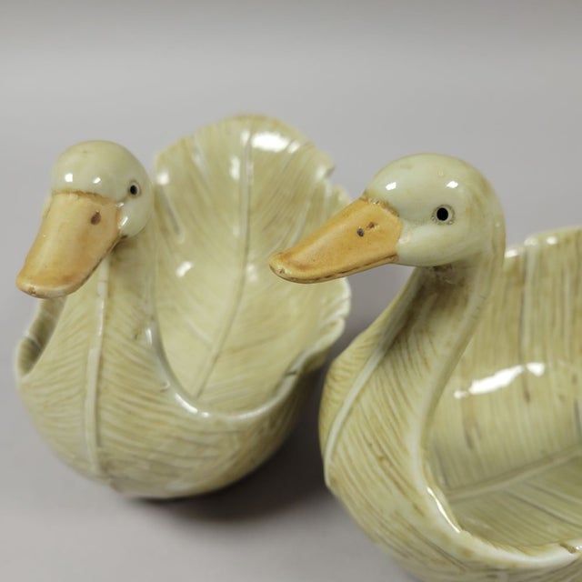 2010s Pair of Pottery Sage Green Goose Bowls For Sale - Image 5 of 7