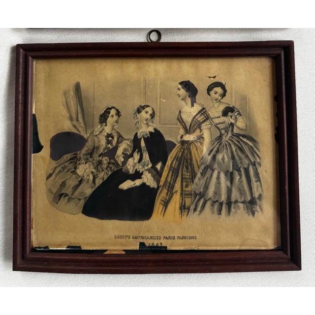 Victorian Vintage Godey’s Americanized Paris Fashions 1847 Framed Prints - Set of 2 For Sale - Image 3 of 12