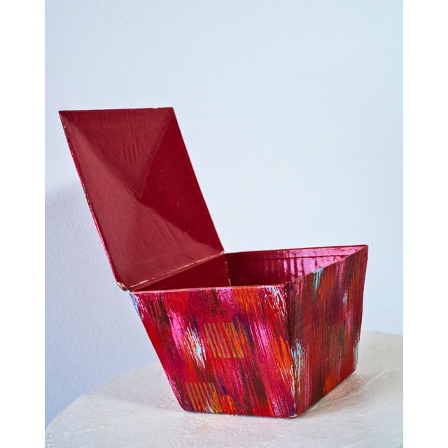 2010s Vintage Hand-Painted Folk Art Lidded Box in Red and Pink For Sale - Image 5 of 7