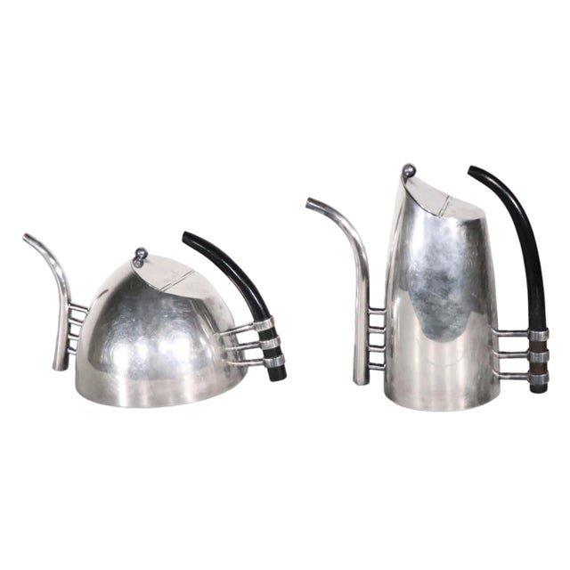 2 Pc. Postmodern Silver-Plate Coffee Tea Pot Set Made in Italy by Sabittini C 1980's For Sale - Image 12 of 13
