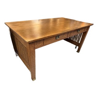 Arts & Crafts Mission Style Spindle Library Desk For Sale