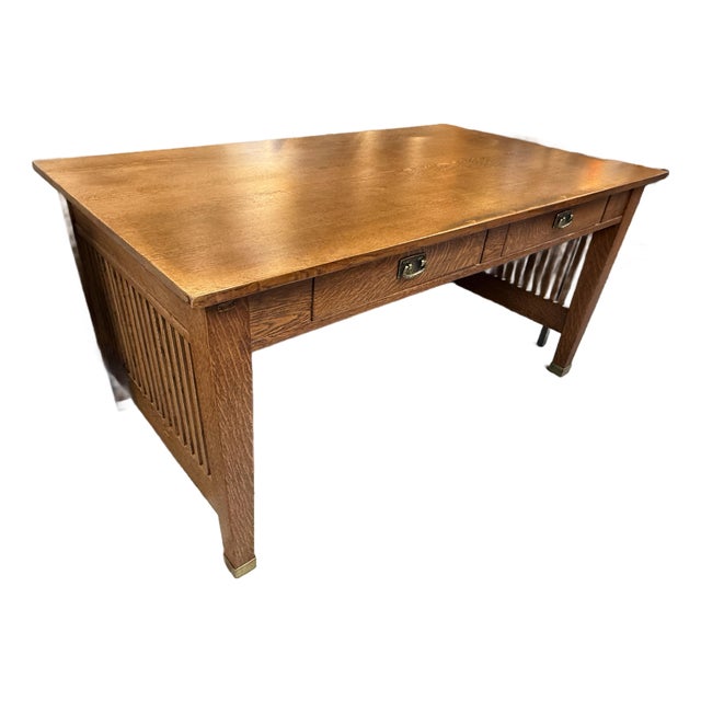 Arts & Crafts Mission Style Spindle Library Desk For Sale