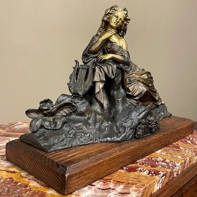 Late 19th Century 19th Century French Bronze Statue of Maiden With Lyre For Sale - Image 5 of 13