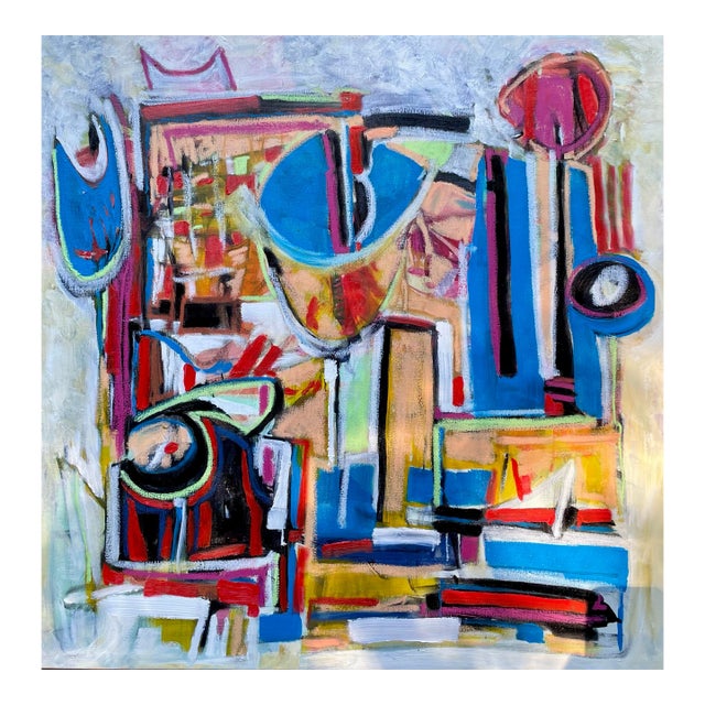 John Schwab Bucks County, Pa Abstract Expressionist Cubist Oil Painting 24”x24 For Sale