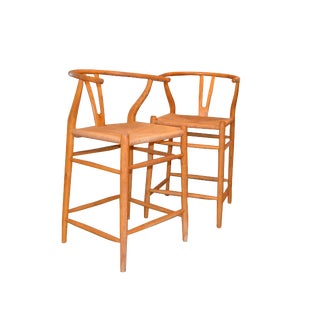 Mid-Century Modern Wishbone Beech Counter Height Stools - Pair For Sale