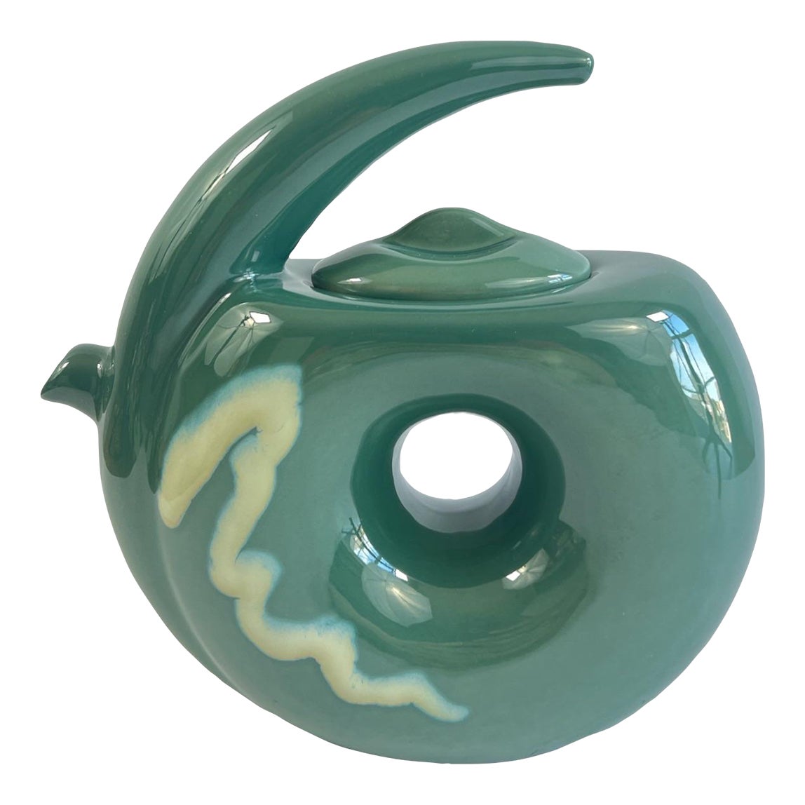 Early 21st Century Art Deco Ceramic Donut Teapot in Teal Chairish
