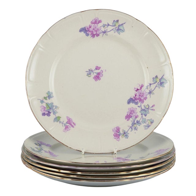 Geranium Faience Dinner Plates by Gustafsberg, Sweden, 1918, Set of 6 For Sale