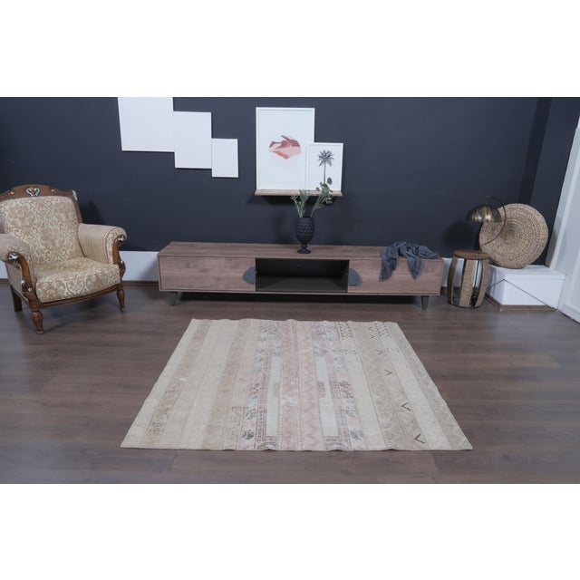Pink 1960 Vintage Anatolian Patchwork Area Rug - Muted Neutral & Pastel Pink For Sale - Image 8 of 11